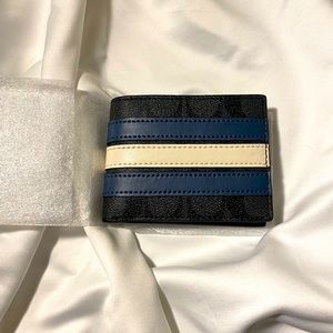 Coach Slim Billfold Wallet In Signature Canvas With Varsity Stripe